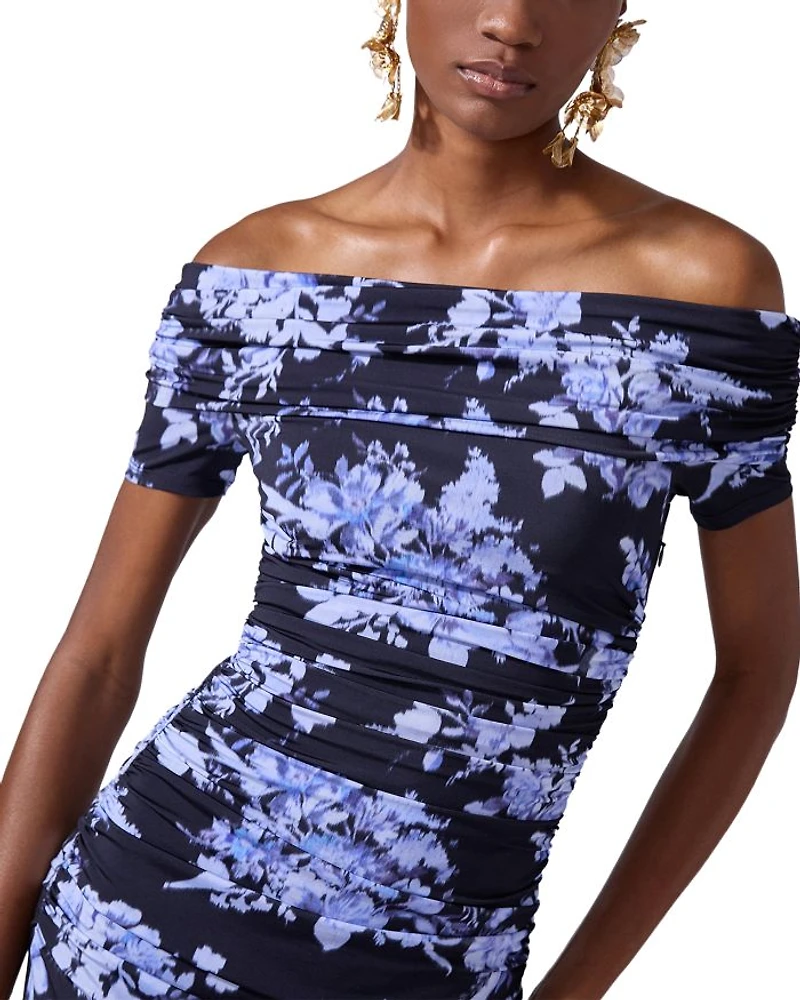Off-the-Shoulder Gathered Midi Dress