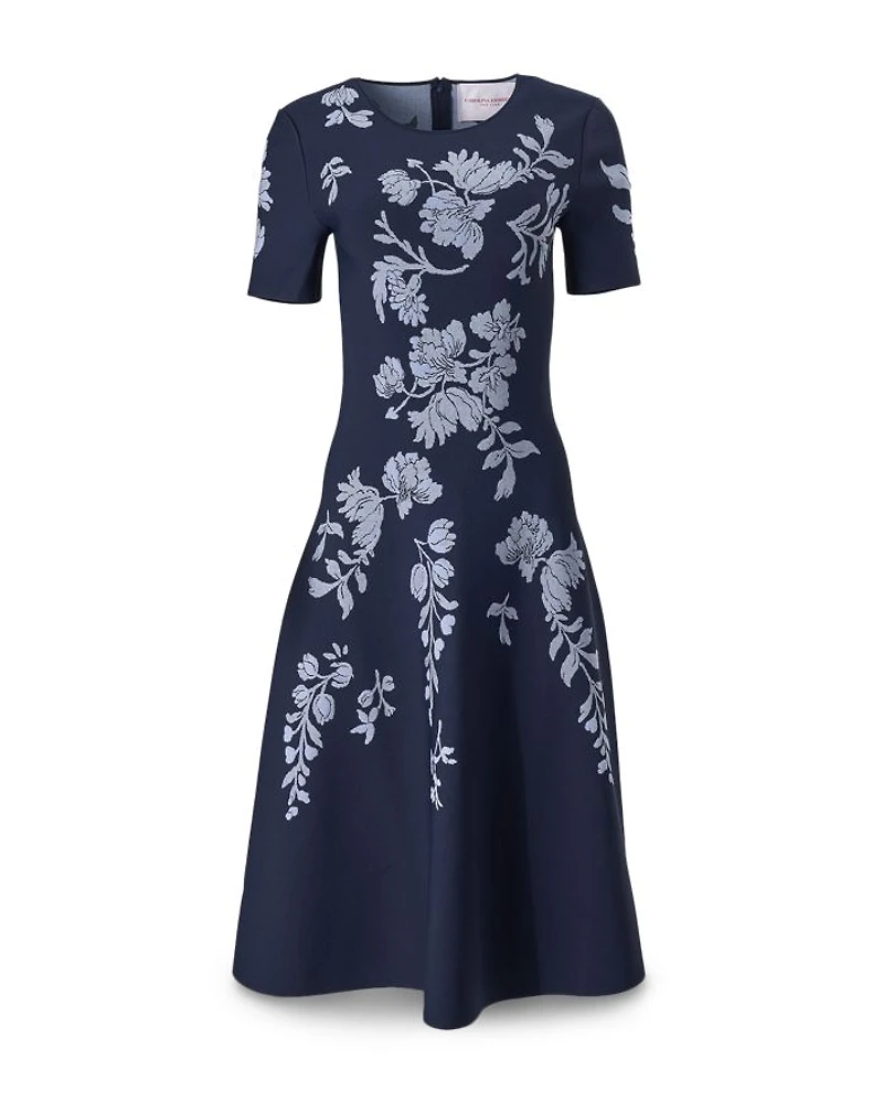 Short Sleeve Floral Jacquard Dress