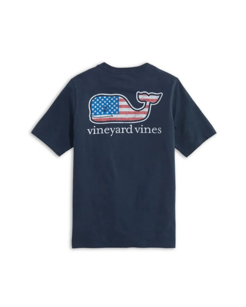 Boys' Cotton Flag Whale Logo Graphic Pocket Tee