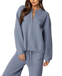 Edikted Kris Ribbed Knit Zip Up Sweater