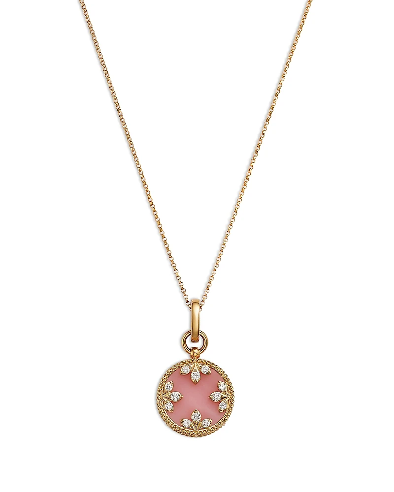 Roberto Coin 18K Yellow Gold Diamond & Pink Opal Venetian Princess Medallion Necklace, 16