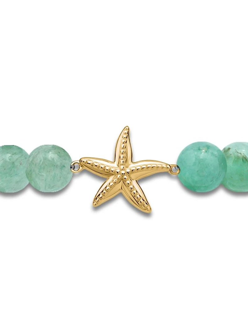 Starfish Charm Gemstone Beaded Stretch Bracelet 18K Gold Plated Sterling Silver - Exclusive