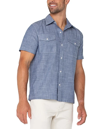 Liverpool Los Angeles Short Sleeve Button Up Chambray Shirt