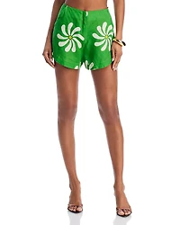 Cala de la Cruz Bahamas Linen Floral Print Shorts