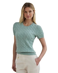 Cable Knit Cotton Short Sleeve Sweater