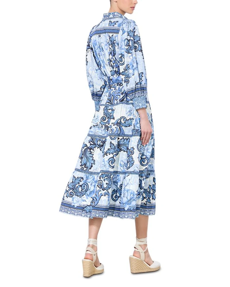 Geneva Printed Tiered Blouson Sleeve Dress