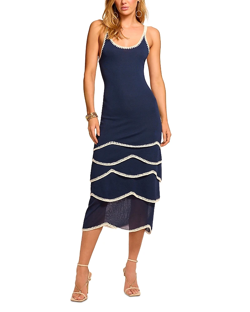 Ramy Brook Aurelia Crochet Trim Midi Dress