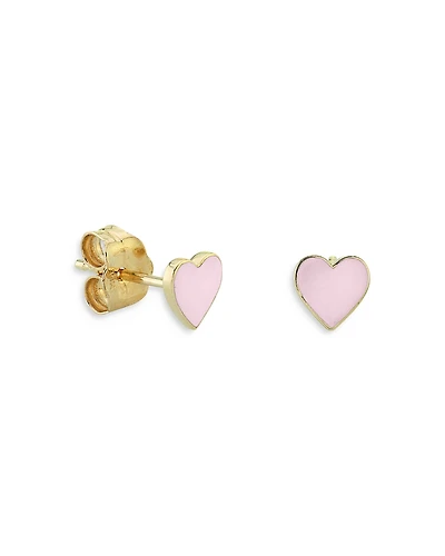 Sydney Evan 14K Yellow Gold Pink Mini Heart Stud Earrings