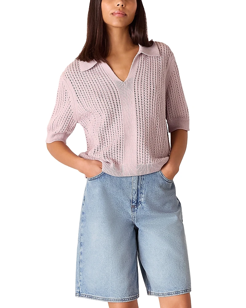 Whistles Pointelle Collar Detail Knit Sweater