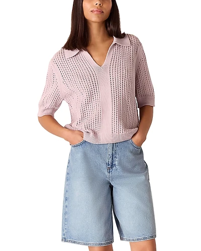 Whistles Pointelle Collar Detail Knit Sweater