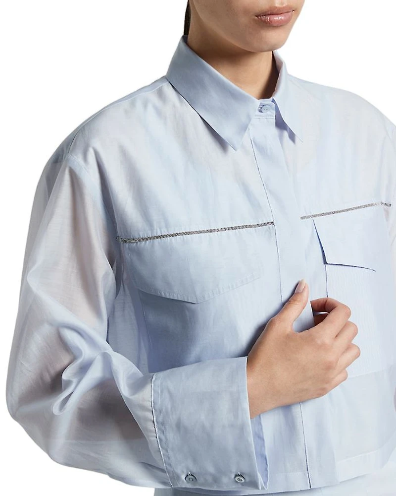 Cropped Flap Pocket Blouse