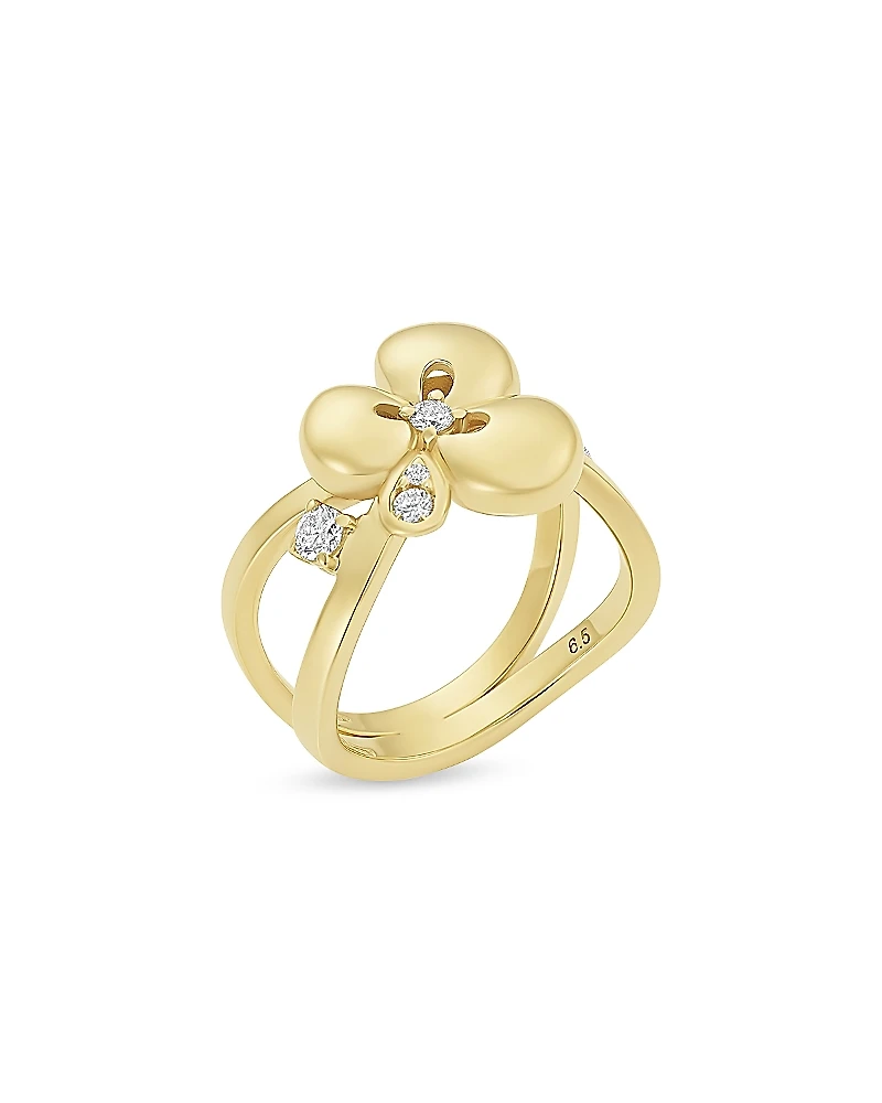 Miseno Jewelry 18K Yellow Gold Ischia Diamond Clover Ring