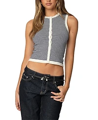 Edikted Everson Striped Button Up Knit Top