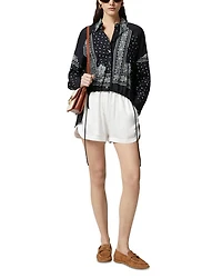 Printed Drawstring Hem Blouse