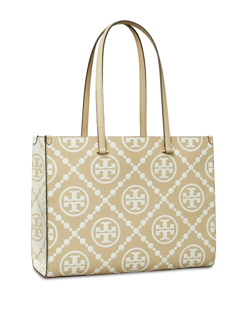 T Monogram Contrast Leather Tote