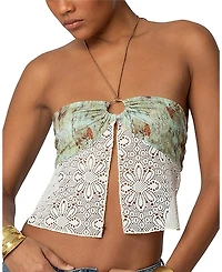 Edikted Kloe Backless Crochet Split Front Top