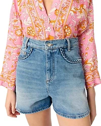Denim Shorts with Braided Trim Blue