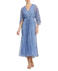 Mac Duggal Beaded Striping Kimono Sleeve V Neck Dress