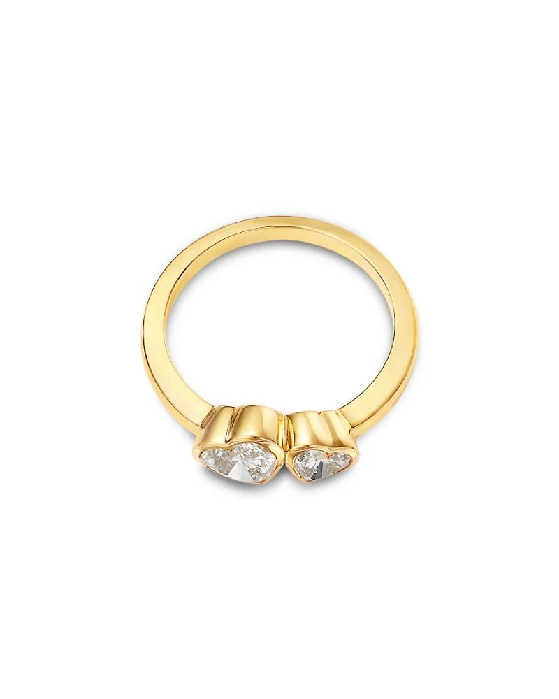 Double Heart Bezel Set Lab Grown Diamond Ring in 14K Yellow Gold, 1 tcw