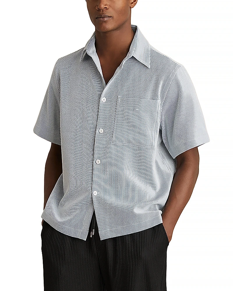 Reiss Sensei Short Sleeved Striped Seersucker Regular Fit Shirt