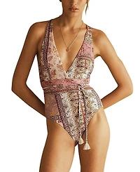 Aur OceA Sontuosa Belted Plunge One Piece
