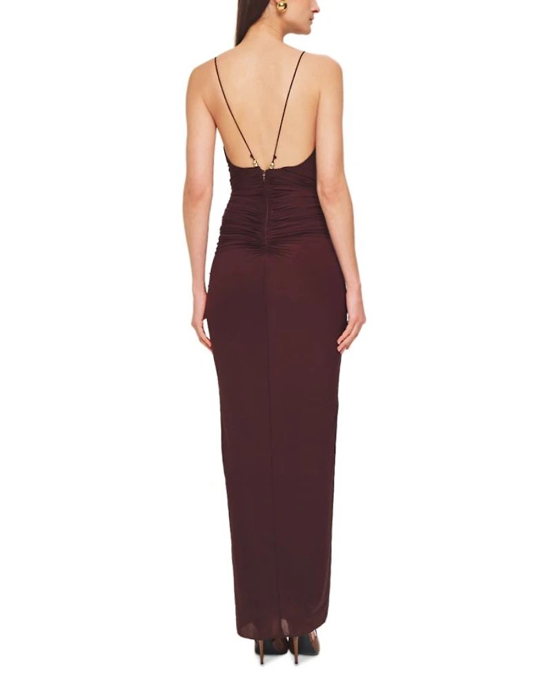 Anya Plunge Neck Ruched Maxi Dress