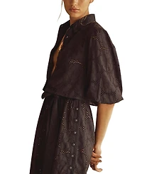 Aur OceA Ricamo Puff Sleeve Cropped Blouse