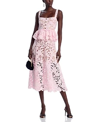 Pink Lace Peplum Midi Dress