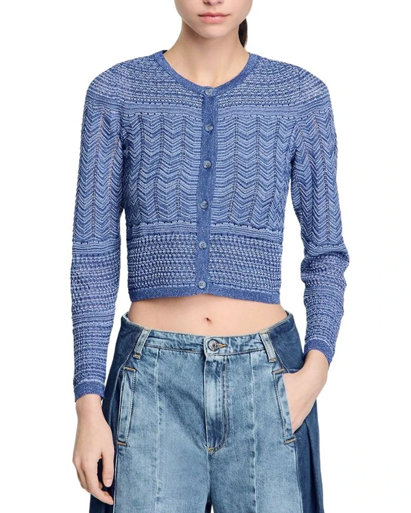Glitter Crewneck Cardigan Sweater