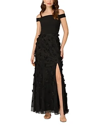 Aidan Mattox Off-the-Shoulder Beaded Gown