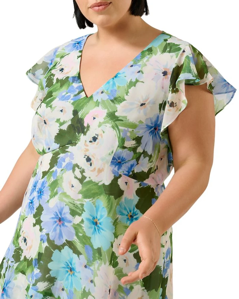 Plus Aqua Floral Midi Dress