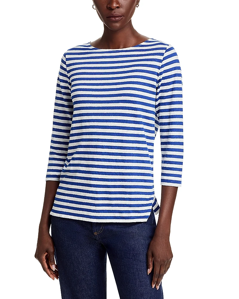 Majestic Filatures Striped Three Quarter Sleeve Tee