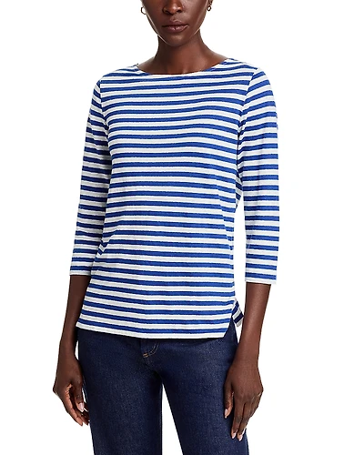Majestic Filatures Striped Three Quarter Sleeve Tee