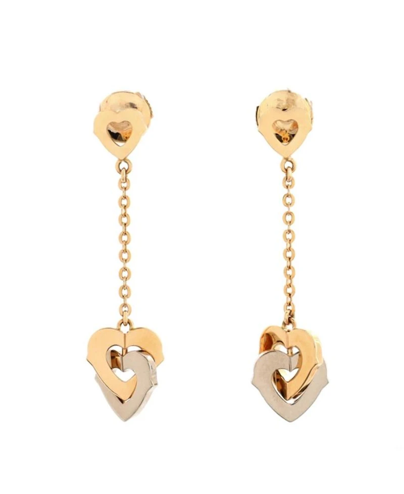 Double Heart Drop Earrings 18K Rose Gold with 18K White Gold