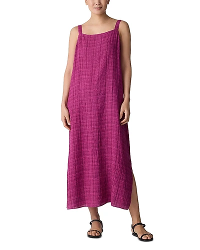 Eileen Fisher Linen Plaid Square Neck Dress