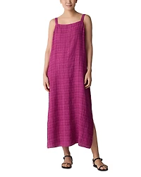 Eileen Fisher Linen Plaid Square Neck Dress