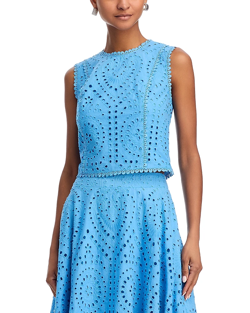 Aqua Eyelet Sleeveless Top - Exclusive