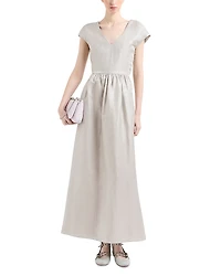 Emporio Armani Shiny Linen V Neck Cap Sleeve Maxi Dress