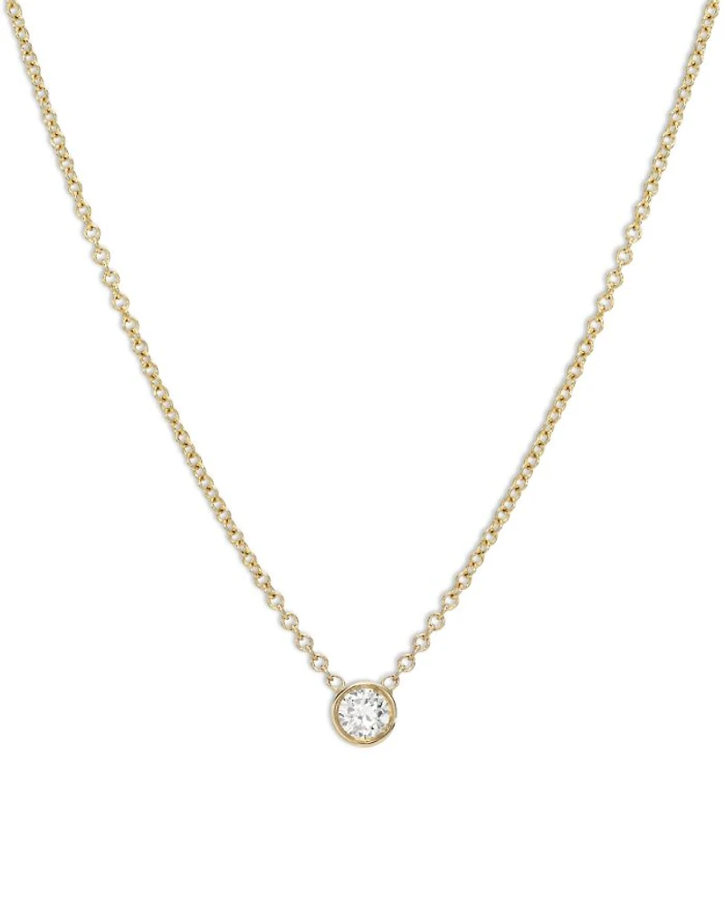 14K Yellow Gold Diamond Bezel Fine Link Pendant Necklace, 16-18"