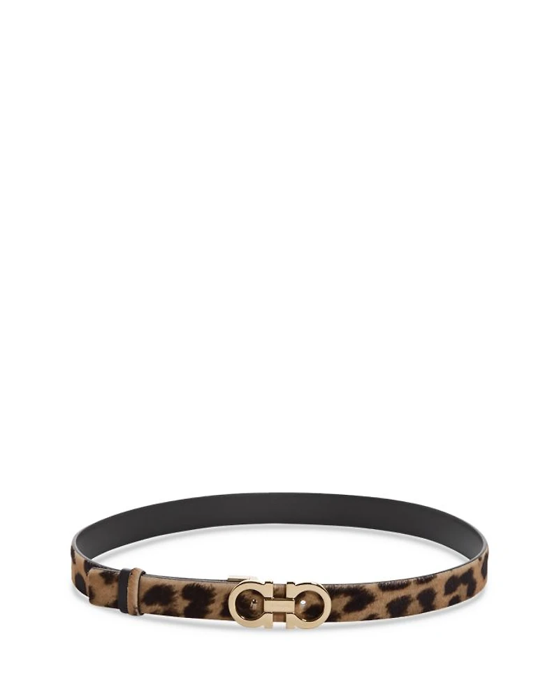 Women's Double Gancini Reversible Calf Hair & Leather Belt