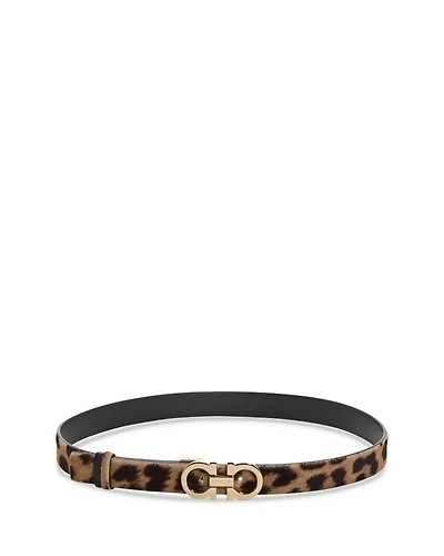 Women's Double Gancini Reversible Calf Hair & Leather Belt