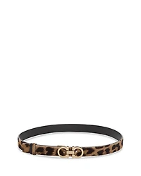 Women's Double Gancini Reversible Calf Hair & Leather Belt