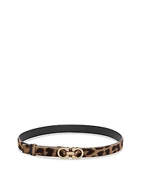 Ferragamo Women's Double Gancini Reversible Calf Hair & Leather Belt