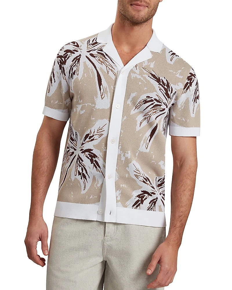 Ted Baker Kyes Short Sleeve Knitted Leaf Regular Fit Button Down Shirt