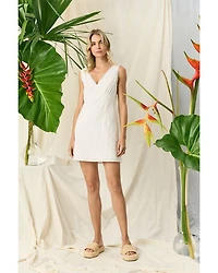 V Neck Crochet Trim Mini Dress