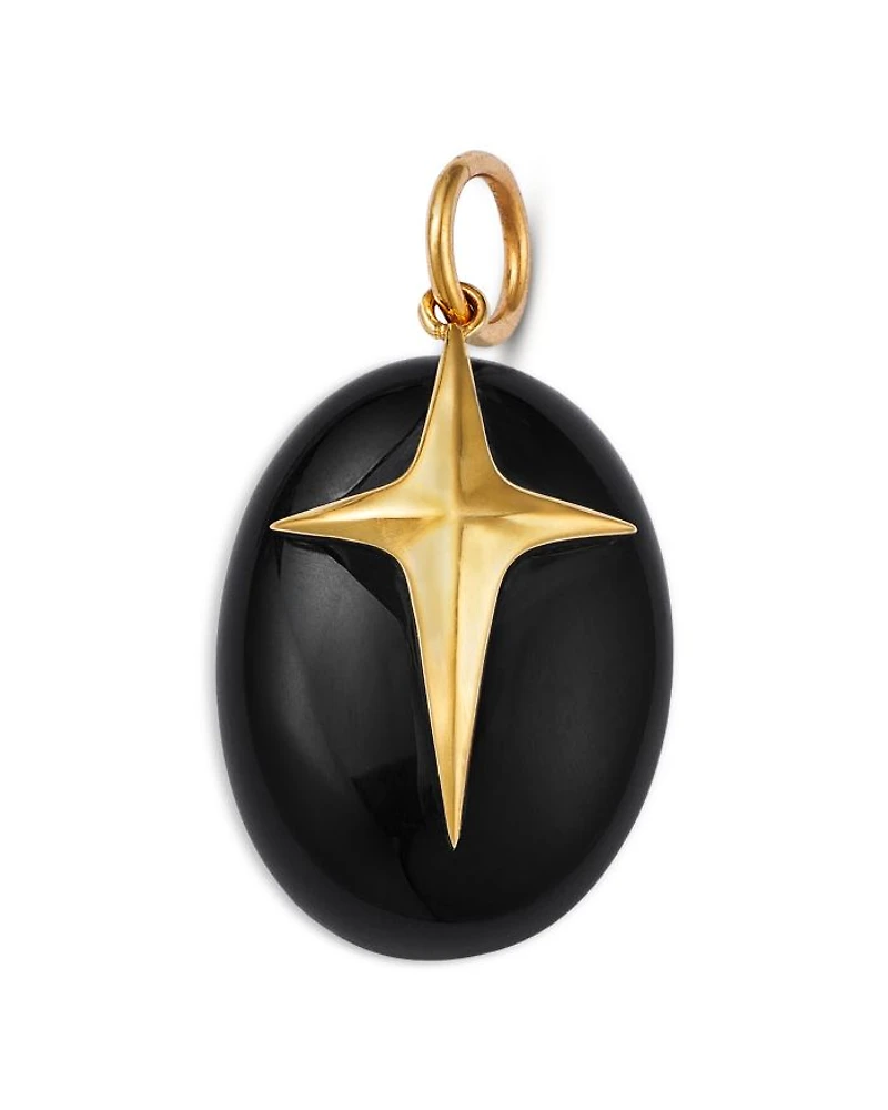 14K Yellow Gold Onyx Oval Cross Charm Pendant