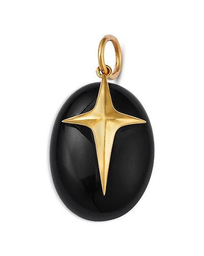 14K Yellow Gold Onyx Oval Cross Charm Pendant