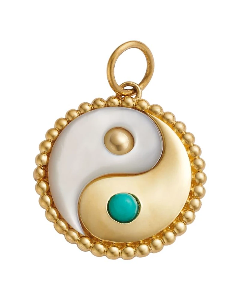 14K Yellow Gold Turquoise & Mother Of Pearl Yin Yang Charm