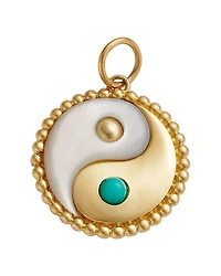 14K Yellow Gold Turquoise & Mother Of Pearl Yin Yang Charm