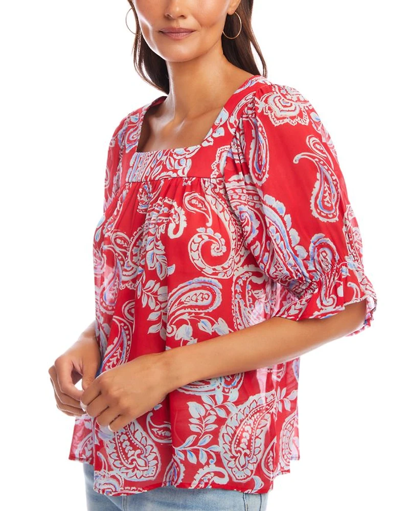 Ruffle Sleeve Square Neck Top